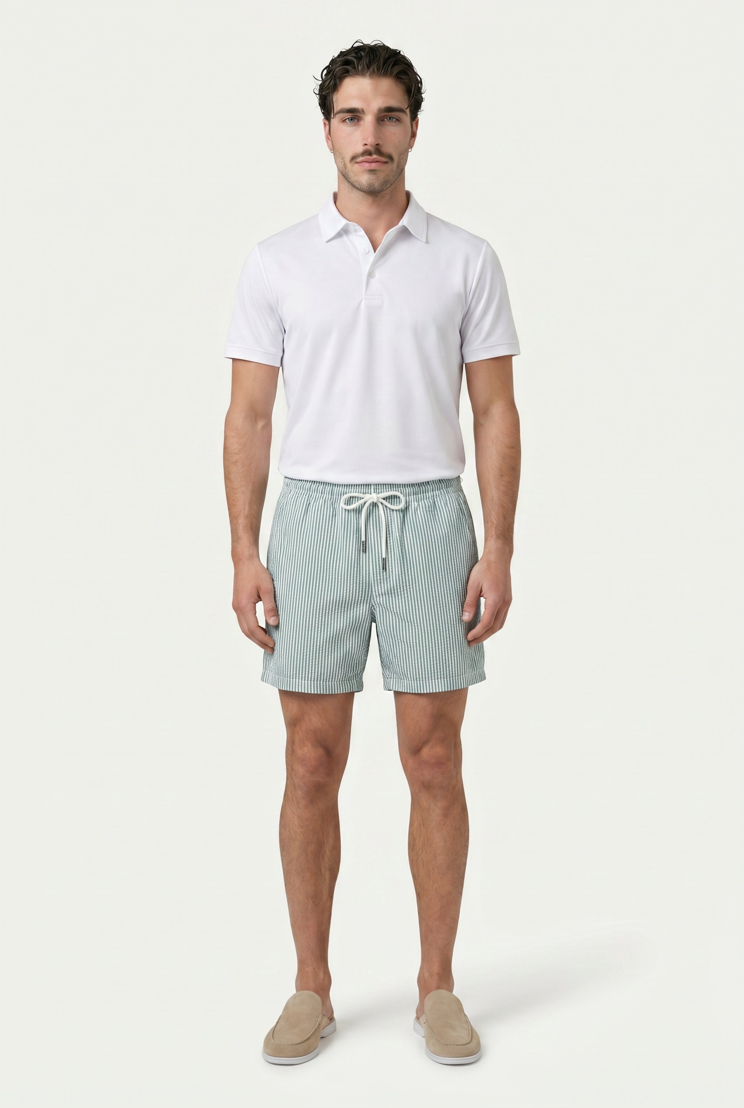 Amalfi Badeshorts Grøn-hvid-stribet