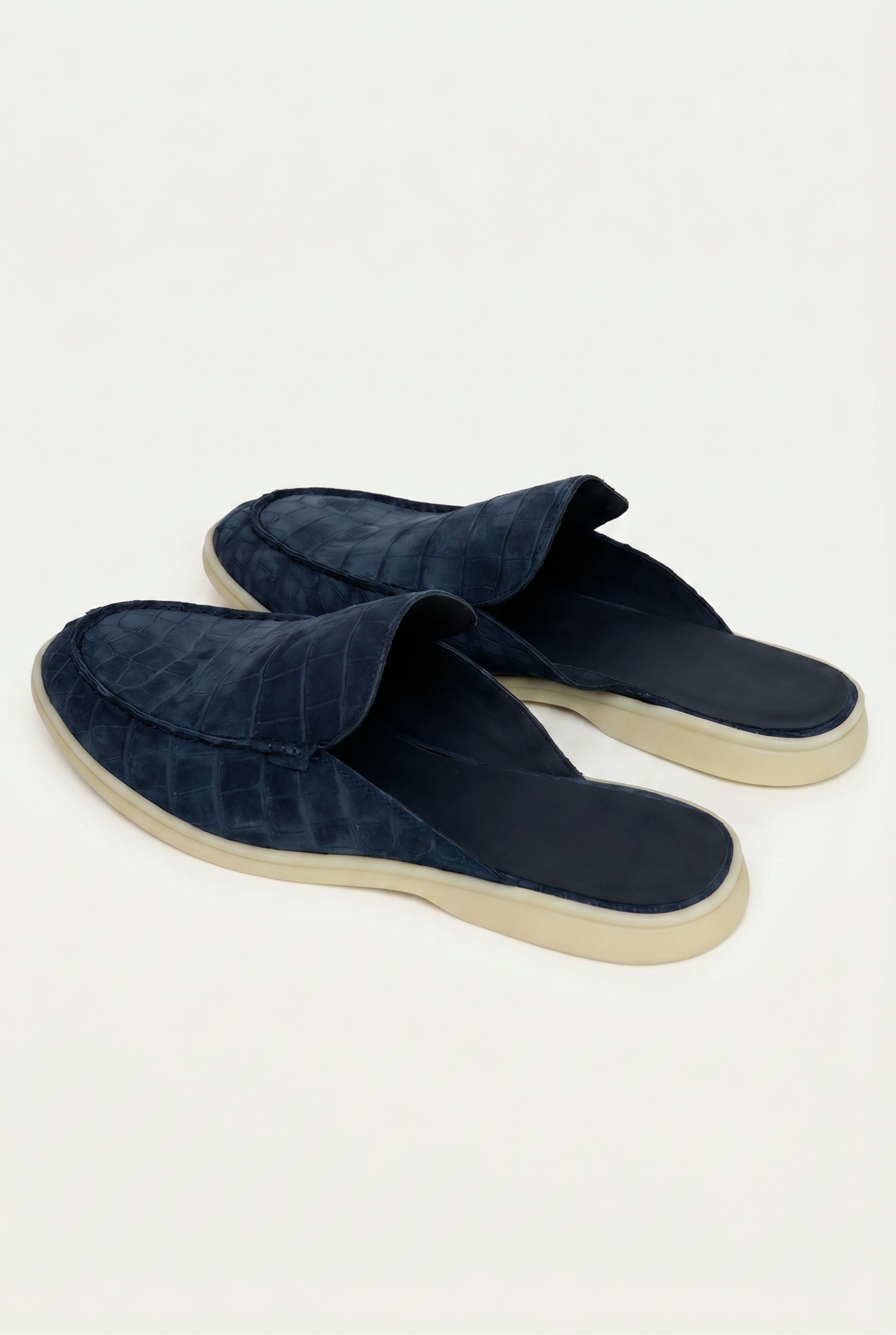 Yacht Mule nubuk krokodille-læder marineblå