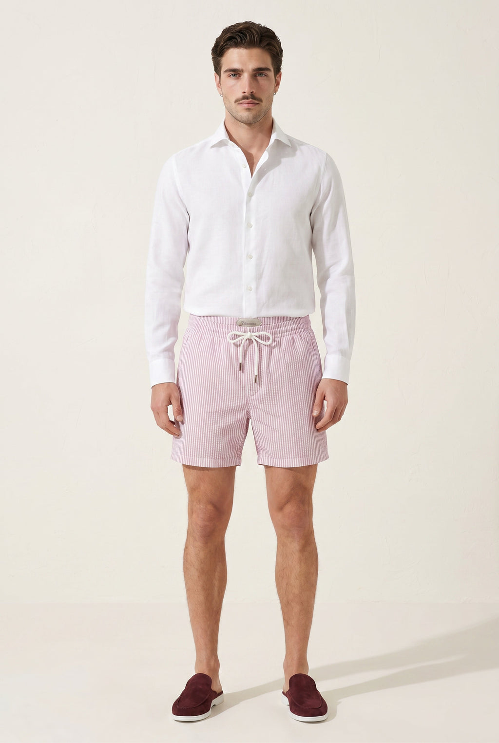 Amalfi badeshorts lyserød/hvid stribet