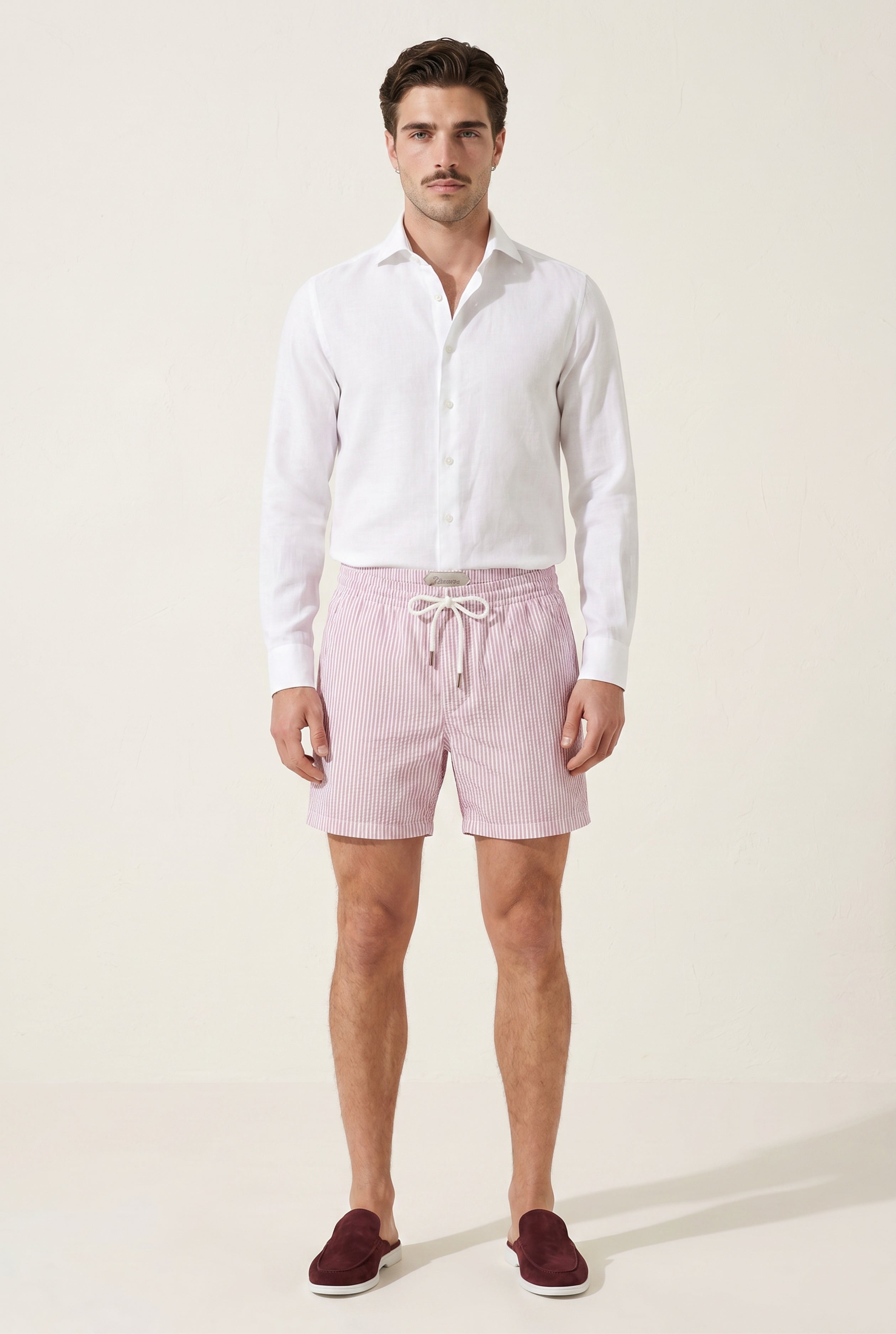 Amalfi badeshorts lyserød/hvid stribet