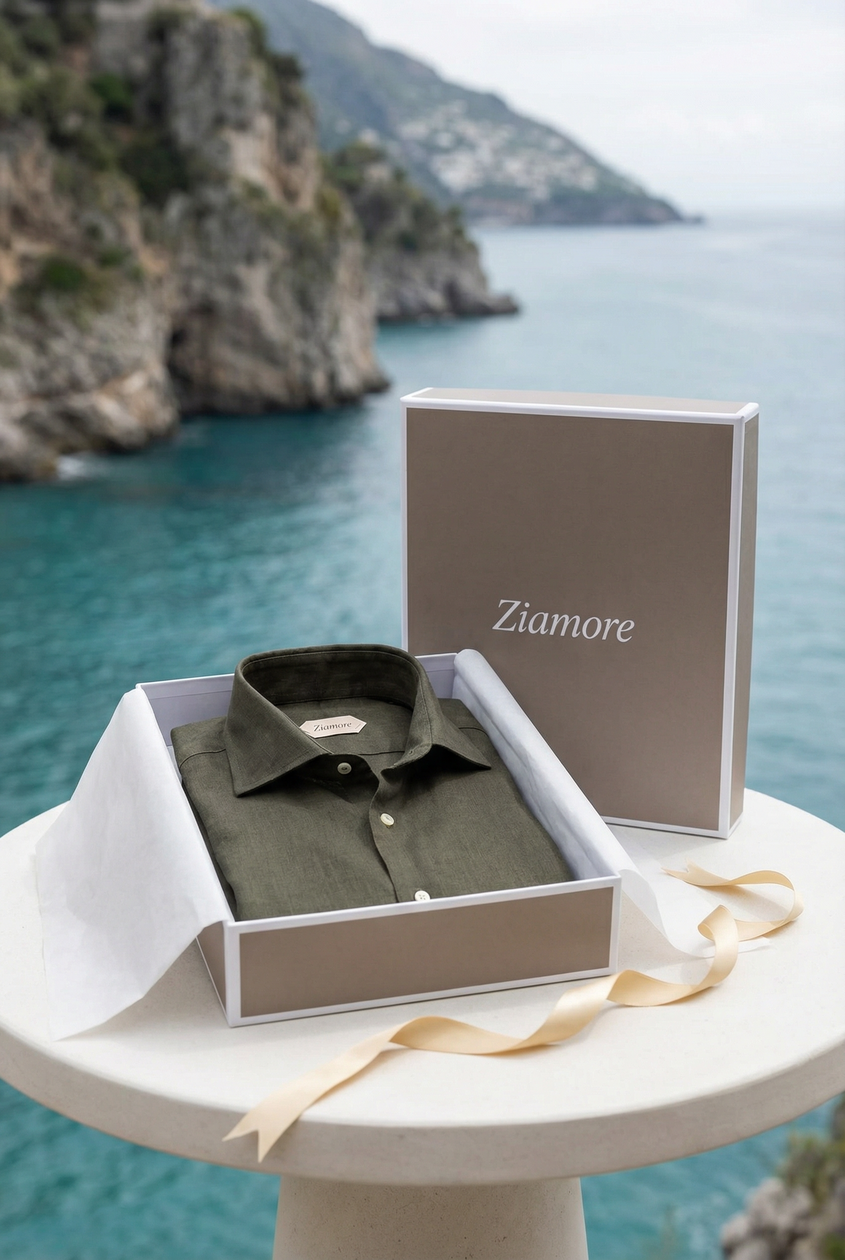 Amalfi Langærmet Lin Skjorte Olivengrøn