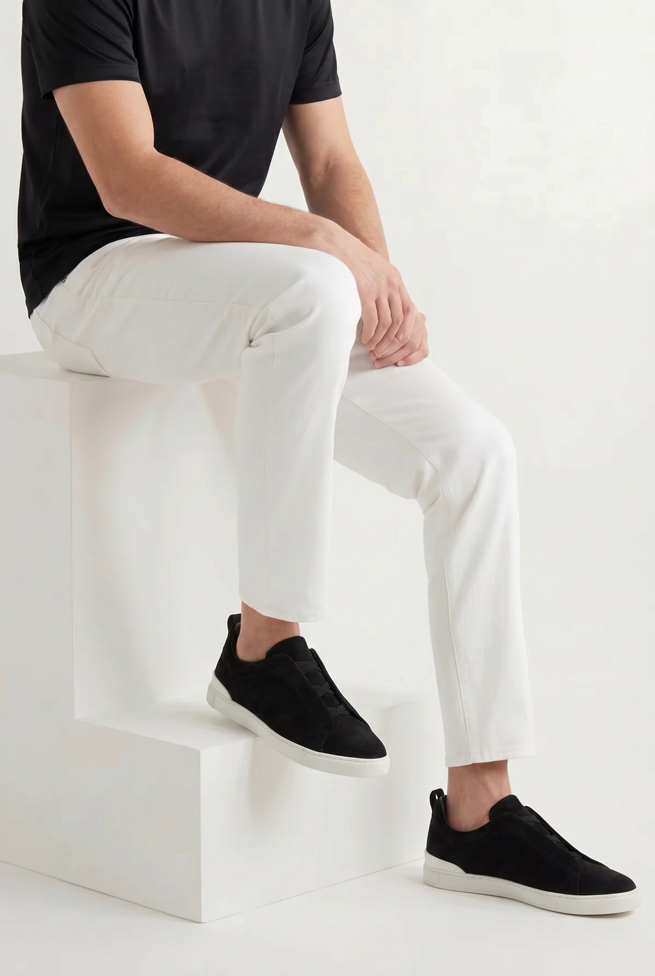 Monaco ruskind tre-søm sneaker sort