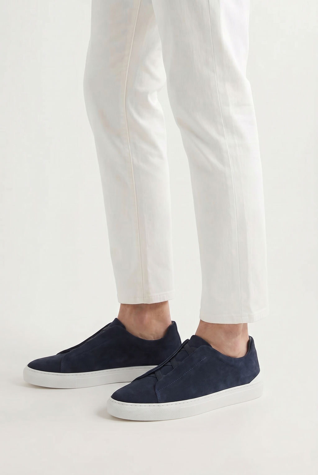 Monaco ruskind tre-søm sneaker marineblå