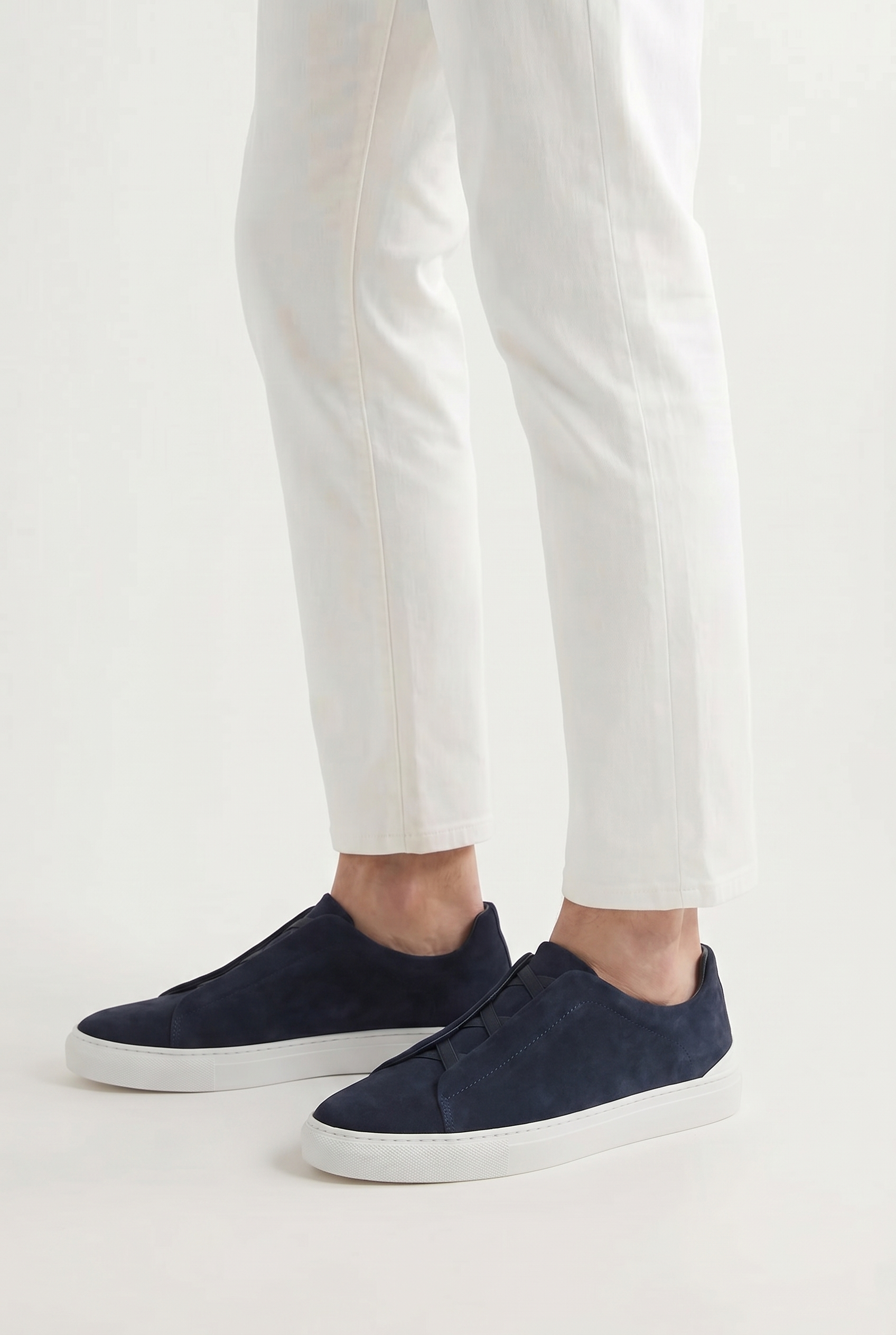 Monaco ruskind tre-søm sneaker marineblå