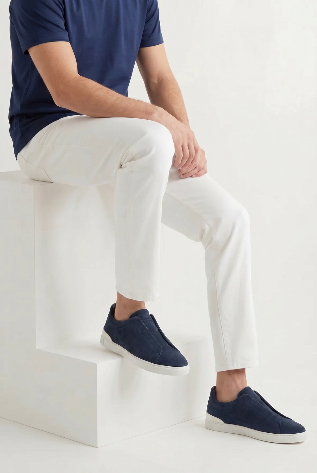 Monaco ruskind tre-søm sneaker marineblå
